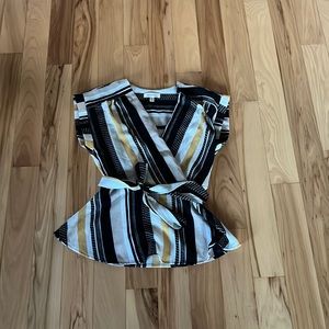 Short-sleeved Stripped Wrapped Styled Blouse.